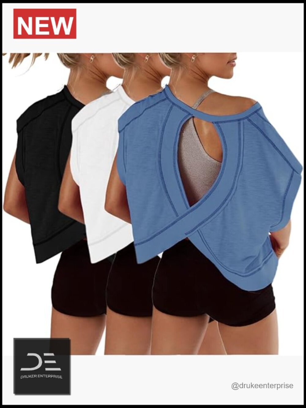 3 Pack Open Back Crop Tops Short Sleeve Athletic Yoga Tees
